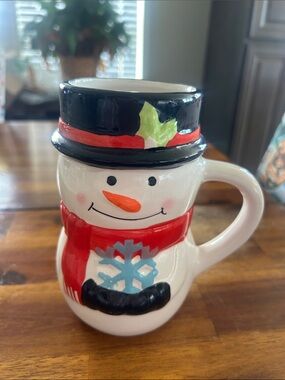 Bay Island Ceramic Snowman Mug in Red, Black, Blue and Orange large